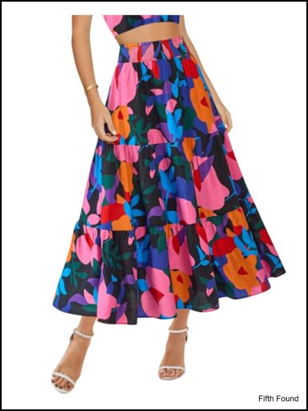 Women Boho Floral High Waist Flowy Midi Maxi Skirt Pockets A-Line